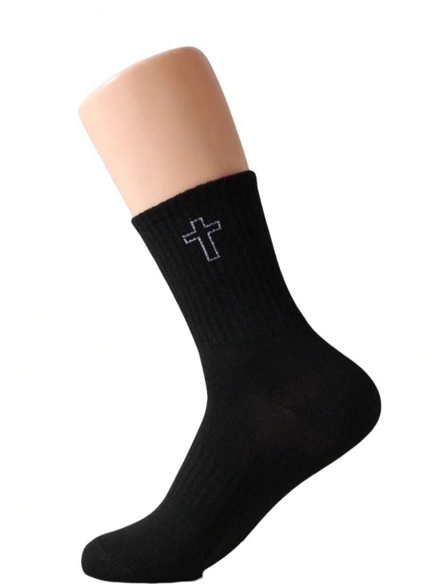 Embroidery Youtube - Mens Mid-Calf Socks With Cross Embroidery