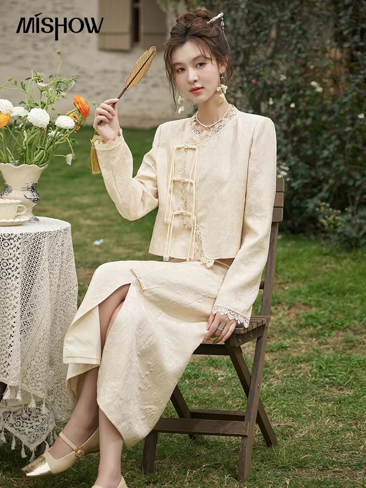 Embroidery Jacket - MISHOW Chinese Lace Edge Jacket Midi