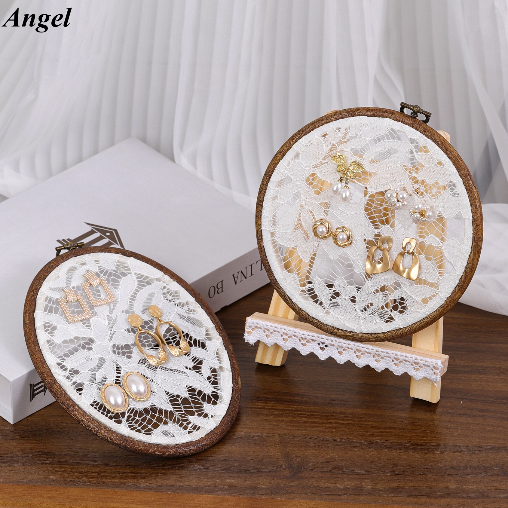 Embroidery Photoshop - Vintage Lace Embroidery Hoop Earring Display