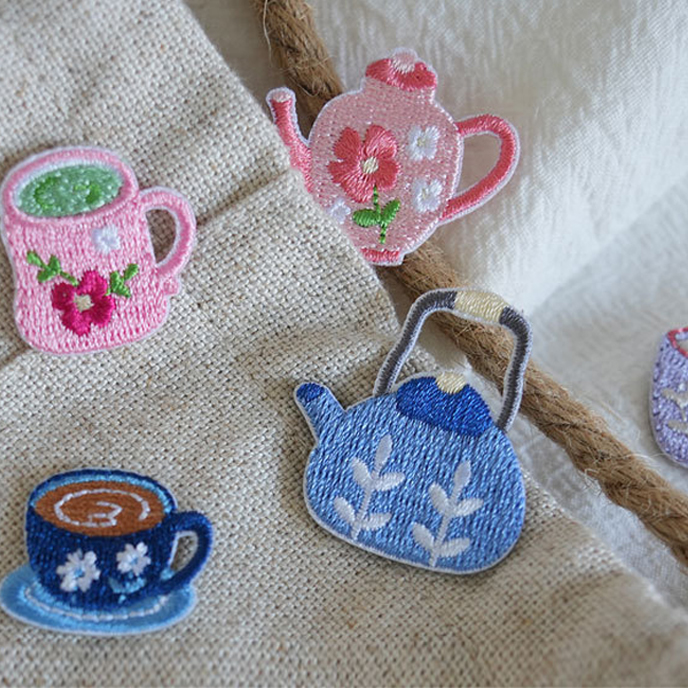 Embroidery Journal Book - Retro Tea Cup Embroidery Cloth Patch
