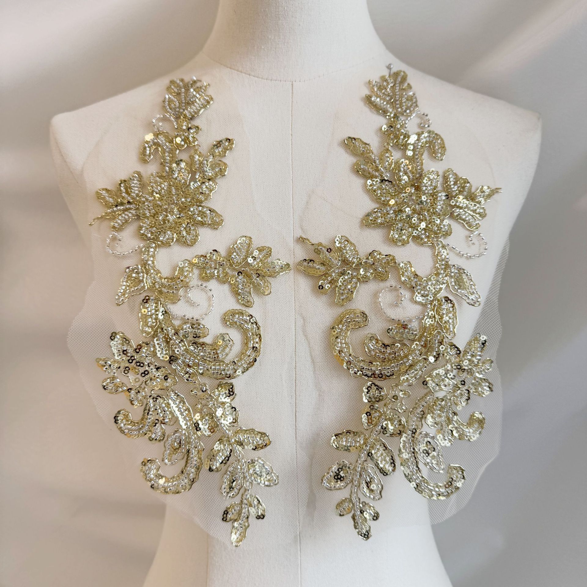 Champagne gold beaded flower s - đánh giá và giá Embroidery Gold