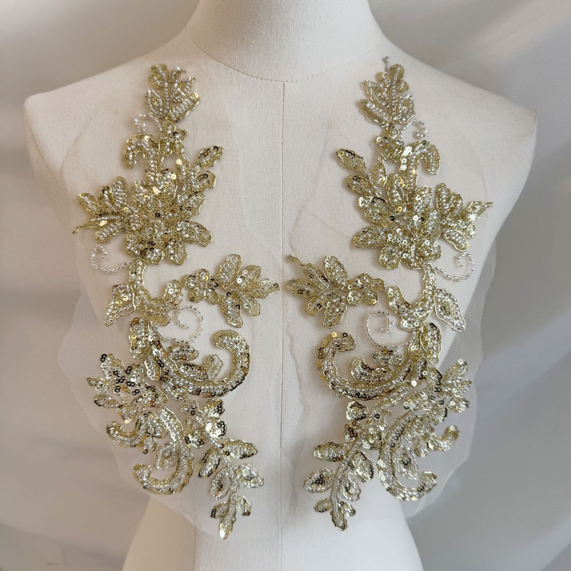 Champagne gold beaded flower s - đánh giá và giá Embroidery Gold