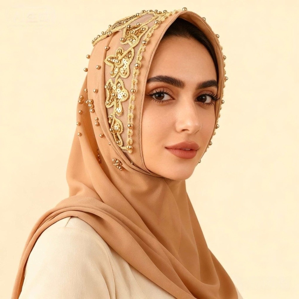 170×70cm Chiffon Hijab Scarf S - đánh giá và giá Embroidery Gold