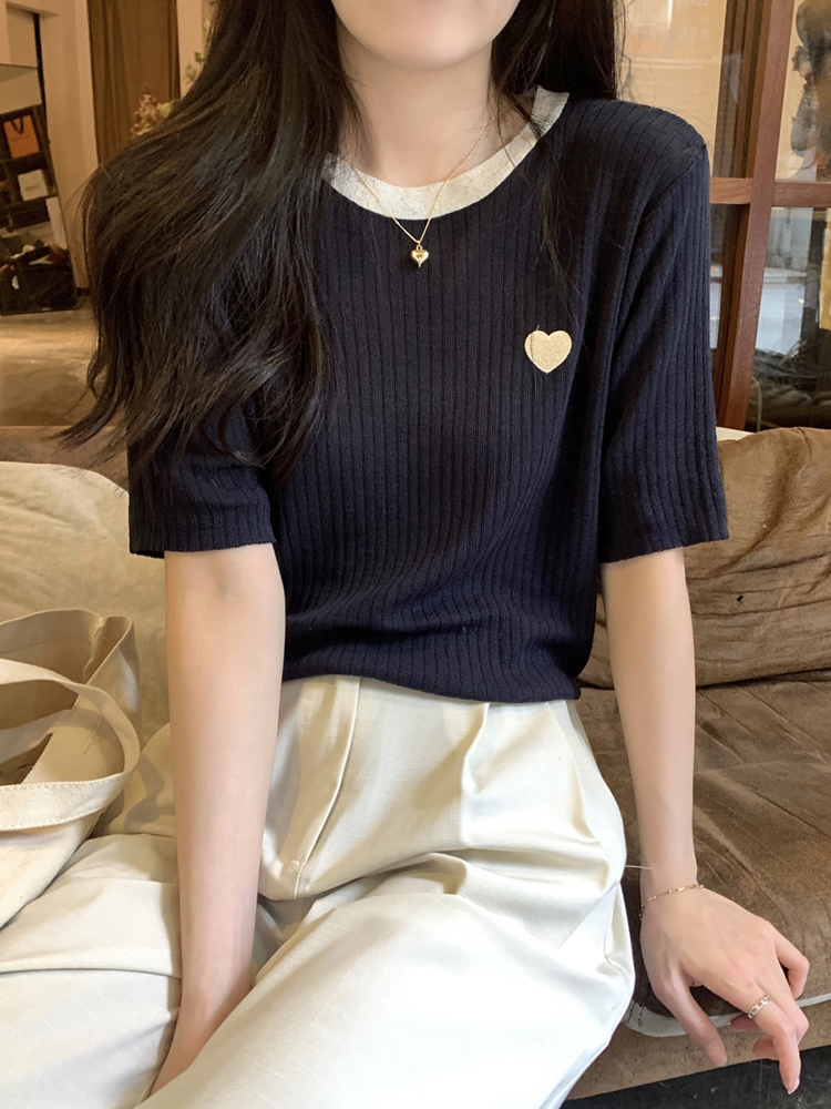 Knit Short Sleeve T-Shirt Wome - đánh giá và giá Embroidery Design Love