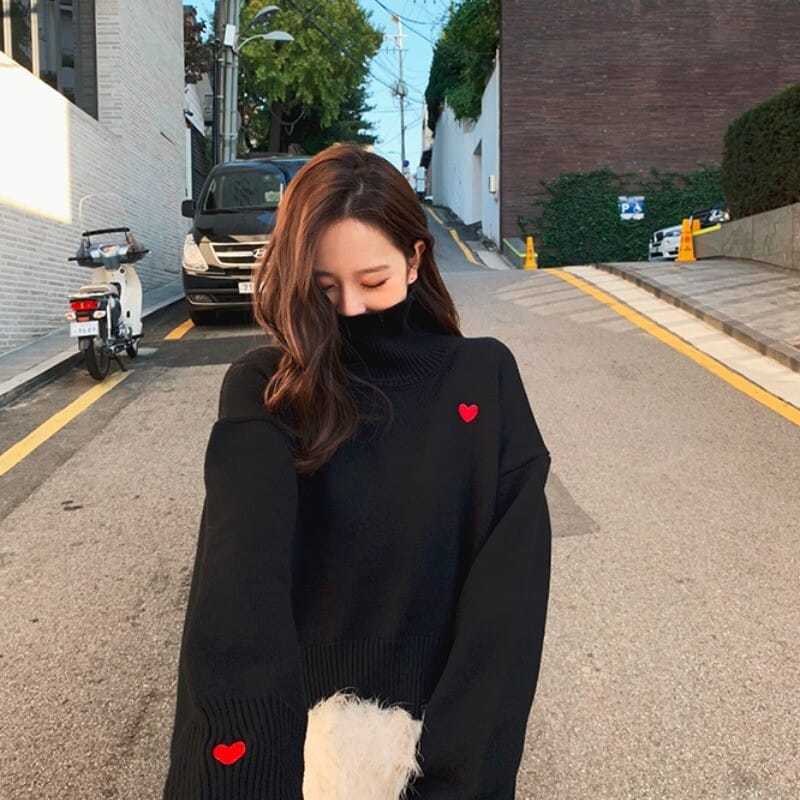 Turtleneck Sweater Women Lazy  - đánh giá và giá Embroidery Design Love
