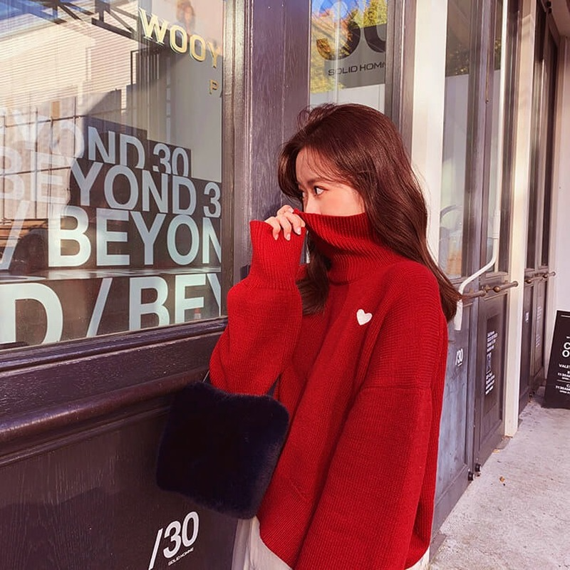 Turtleneck Sweater Women Lazy  - đánh giá và giá Embroidery Design Love
